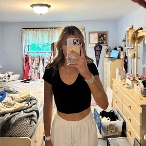 Aerie Black Fitted Short Sleeve Crop Top